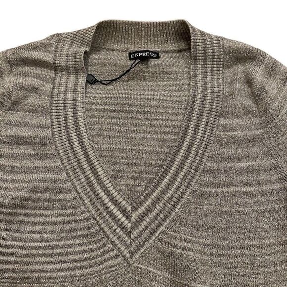 Express Metallic Shimmer V Neck Sweater Long Sleeve Slim Fit - Picture 6 of 10